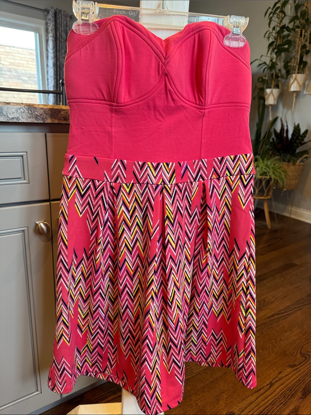 Xhilaration Strapless Chevron Skater Dress in Bright Pink